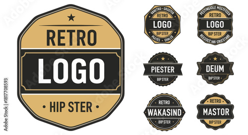 Collection of vintage retro logo templates in brown and black colors, label designs