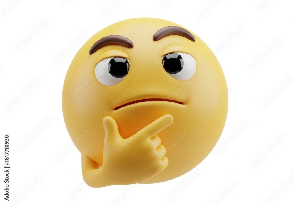 Fototapeta premium Thinking yellow 3d emoji contemplating decision or idea seriously
