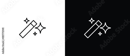 Megic tools symbol with Artificial Intelligence. AI-engineered star icon. Sparkling star with line style. Artificial Intelligence star logo. Digital brain, media, multimedia, button. Editable stroke.