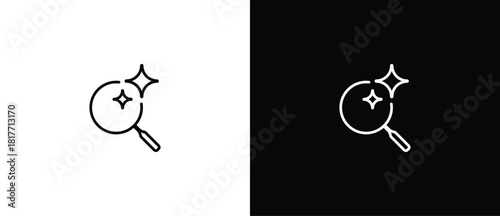 Search symbol with Artificial Intelligence. AI engineered star icon. Sparkling star with line style. Artificial Intelligence star logo. Digital brain, media, multimedia, button. Editable stroke.