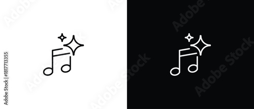 Music symbol with Artificial Intelligence. AI-engineered star icon. Sparkling star with line style. Artificial Intelligence star logo. Digital brain, media, multimedia, button. Editable stroke.