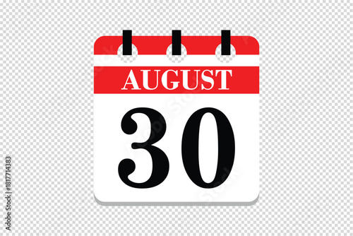 30 August Calendar icon vector, 30 dates of August month calendar icon, dates of August 30 icon calendar, vector calendar icon.