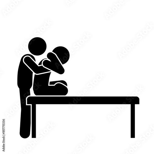 Chiropractic adjustment illustration showing spine alignment technique.