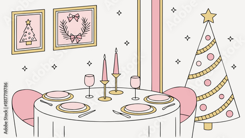 Elegant christmas dinner setting with festive holiday details