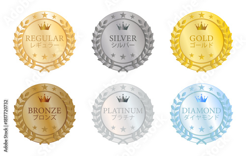 金属光沢を強調した会員ランク用円形メタルバッジコレクション