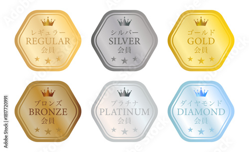 六角形メタルフレームを使った高級スタイルの会員ランクバッジセット