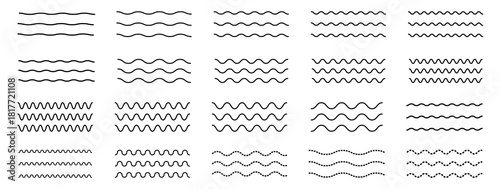 Water waves. Set of wavy zigzag lines. Wave thin line background. Vector zigzag and wavy  horizontal underline. Vector illustration