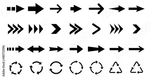 Arrows logo. Arrow vector icon.  Set arrow icons. Collection arrows sign. Black arrow icon set.  Vector illustration