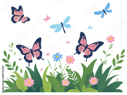 草花　蝶　自然