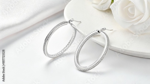 Elegant sterling silver oval hoop earrings with textured surface for a sophisticated look