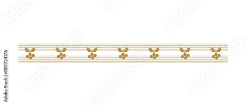 Solid Gold Holly Berry Border: Elegant Repeating Line Pattern Divider for Premium Christmas Stationery and Transparent Background Graphics