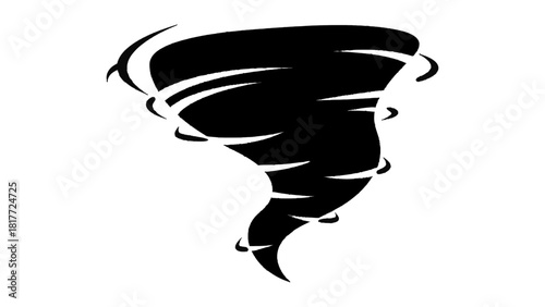 Vector illustration of black silhouette icon of a tornado or cyclone weather phenomenon isolated on transparent background 