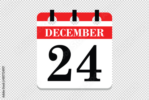 24 December Calendar icon vector, 24 dates of December month calendar icon, dates of December 24 icon calendar, vector calendar icon.