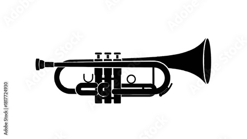 Vector illustration of black silhouette icon of a trumpet musical instrument isolated on transparent background 