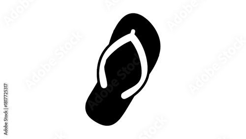 Vector illustration of simple black and white icon graphic of a single flip flop sandal isolated on transparent background 