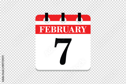 7 February Calendar icon vector, 7 dates of February month calendar icon, dates of February 7 icon calendar, vector calendar icon.