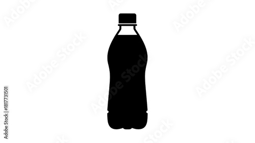 Vector illustration of black silhouette icon of a plastic soda bottle with a cap, isolated on transparent background 