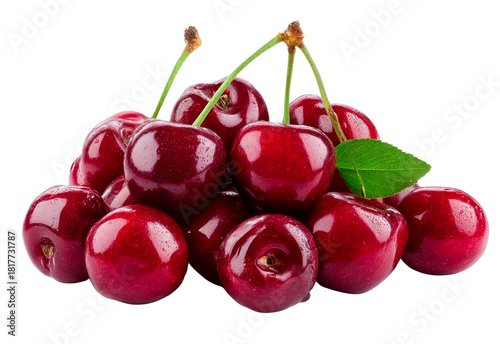 fresh cherries pile isolated on transparent background.