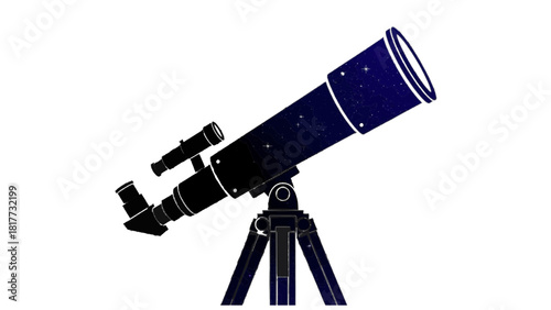 Vector illustration of silhouette illustration of a telescope on a tripod isolated on transparent background