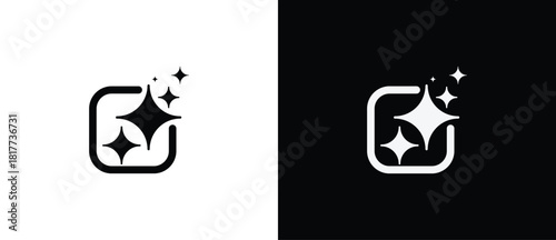 Artificial Intelligence sparkling symbol with square shape. AI engineered app icon. Sparkling star in flat style. Artificial Intelligence star logo. Digital brain, media, multimedia, button.