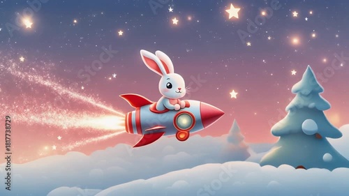 Cute Cartoon Bunny Riding Peppermint Rocket