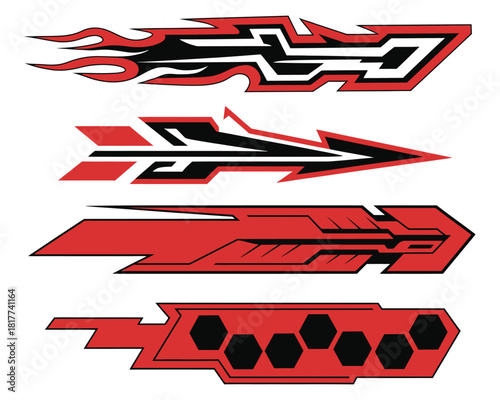 Racing Stripe Vector Set – Sports Cars and Vehicles, Speed-Inspired Decals, Modern Graphic Design Elements, High-Performance Automotive Wraps, Motorsport and Racing Theme Illustration