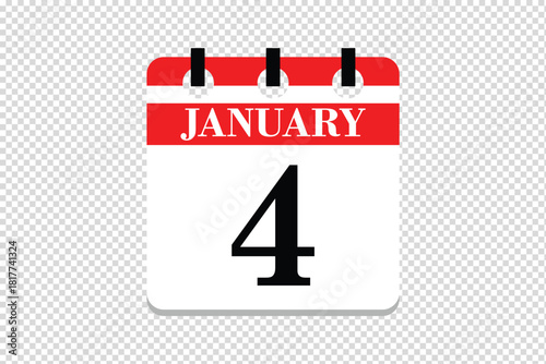 4 January Calendar icon vector, 4 dates of January month calendar icon, dates of January 4 icon calendar, vector calendar icon.
