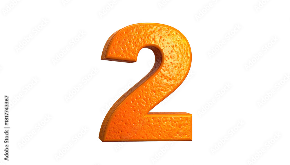 Fototapeta premium 3d orange fruit textured number 2 on white