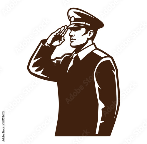 Elegant vector illustration of a military officer in uniform giving a respectful salute