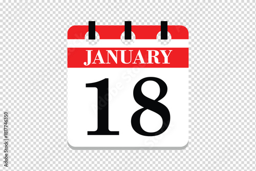 18 January Calendar icon vector, 81 dates of January month calendar icon, dates of January 18 icon calendar, vector calendar icon.