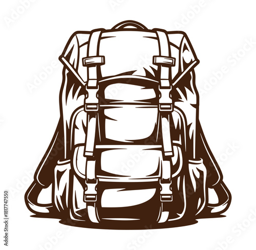 Vintage style illustrated backpack isolated on white background ready for outdoor adventure and travel