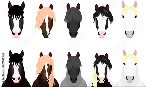set of draft horses peeking and heads