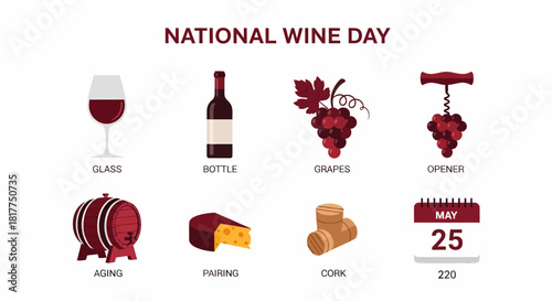 Graphic illustrating elements related to National Wine Day on May 25th
