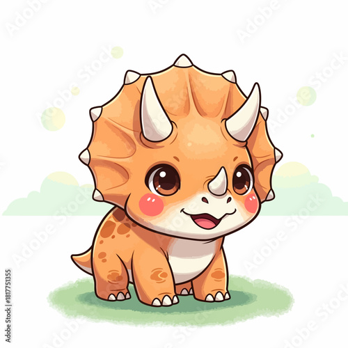 Adorable cartoon Triceratops with big eyes and a friendly smile.