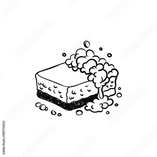 Soapy Sponge with Bubbles Line Art