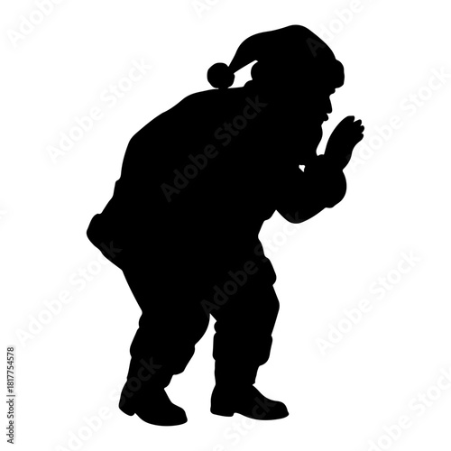 Santa claus leaning slightly forward as if peeking through a window on black silhouette