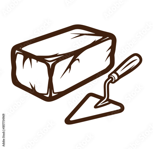 Construction brick and trowel outline design for building and industrial illustration