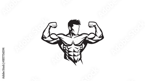 Muscular man flexing his biceps vector illustration of a bodybuilder isolated on white background for fitness and gym concepts