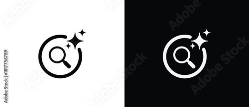 Search symbol with Artificial Intelligence in circular shape. AI engineered app icon. Sparkling star in flat style. Artificial Intelligence star logo. Digital brain, media, multimedia, button.