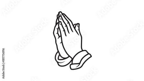 Praying hands illustration simple line art vector design isolated on white background