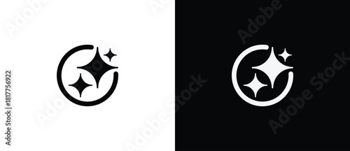 AI powered circular image symbol. AI engineered app icon. Sparkling star in flat style. Artificial Intelligence star logo. Digital brain, media, multimedia, button.