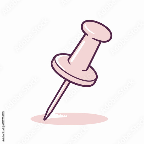 Pastel cozy vector artwork of a single push pin placed on a clean background, emphasizing gentle tones, minimalist style, and simple workspace aesthetics with high clarity.