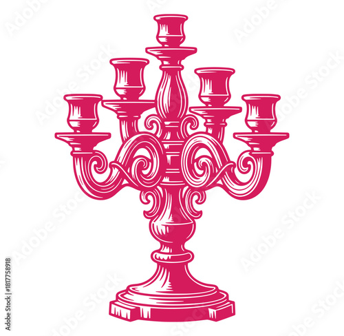 Elegant pink candelabra vector illustration depicting antique home decor with ornate details