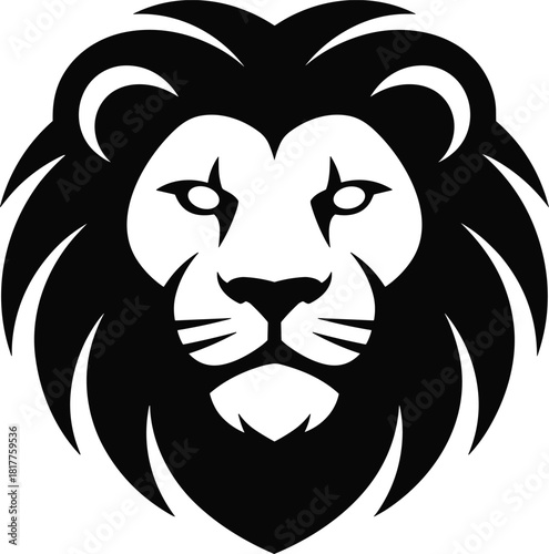 Bold black and white stylized lion head emblem with fierce expression