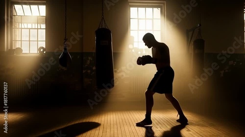 Boxer Training Hard in Dramatic Light, Shadow, and Action