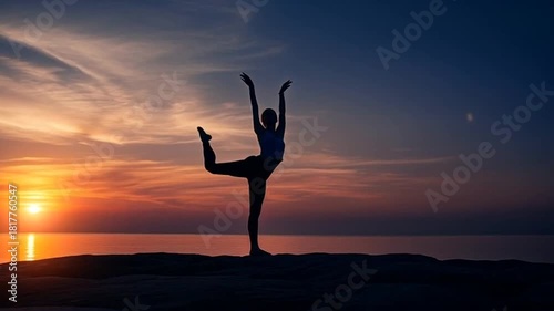 Wallpaper Mural Silhouette Yoga Pose at Sunset: Serene Balance and Harmony Torontodigital.ca