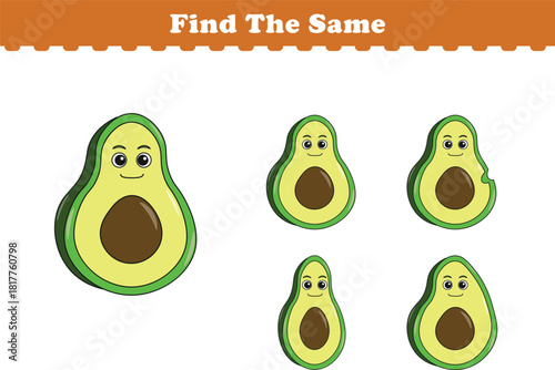 Funny cartoon fruits. Find same pictures. Educational game for children. Cartoon vector illustration