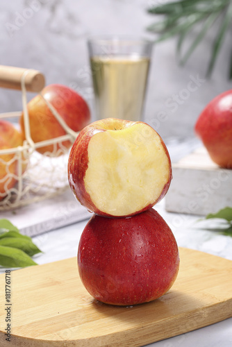 Принти на полотні Fresh Red Apples Still Life with Juice Glass - Healthy Organic Fruit Composition