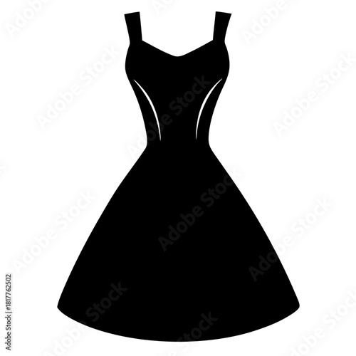 A stylish little black dress silhouette icon created in clean vector illustration style, perfect for fashion, boutique branding, beauty projects, digital design, and modern lifestyle 