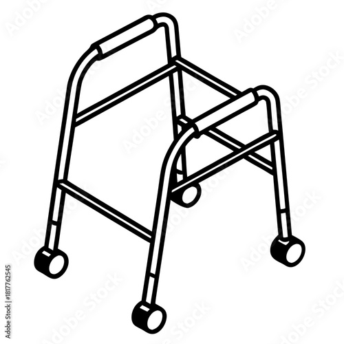 Medical Walker Isometric Icon in One-Line Minimalist Outline Vector Style
